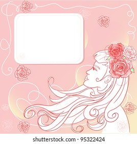 Pink floral template with stylish woman