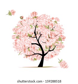 Pink floral tree, sketch for your design