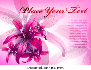 Pink floral vector background. realistic lily