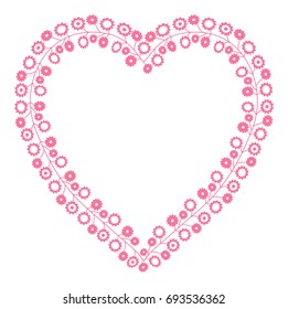 Pink floral vector wreath in the shape of a heart for greeting cards and invitations
