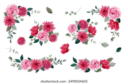 Rosa Blumen Aquarell Anordnung Kollektion