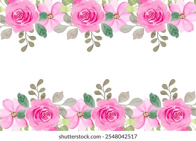 Pink floral watercolor border for wedding, birthday, card, background, invitation, wallpaper, sticker, decoration etc.