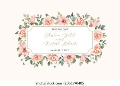 pink floral watercolor label banner frame