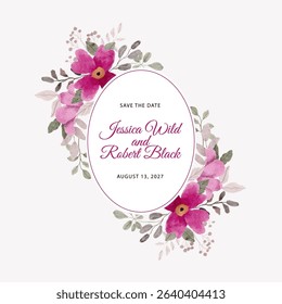pink floral watercolor round frame