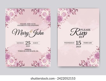 Pink Floral and Watercolor Wedding Invitation Card.Illustrator and designer. Wedding Invites, save the date, Birthday Invites, Video Invites, E-Cards.