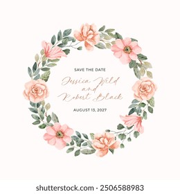 pink floral watercolor wreath background