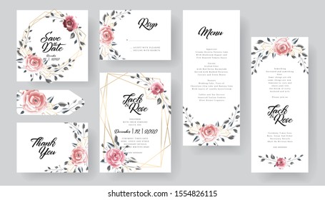 Pink Floral Wedding Invitation Card with glitter Golden Frames