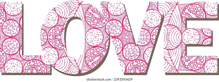 Pink floral word love on white background. For Valentine