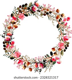 Pink floral wreath with watercolor for wedding, birthday, card, background, invitation, wallpaper, sticker, decoration etc.