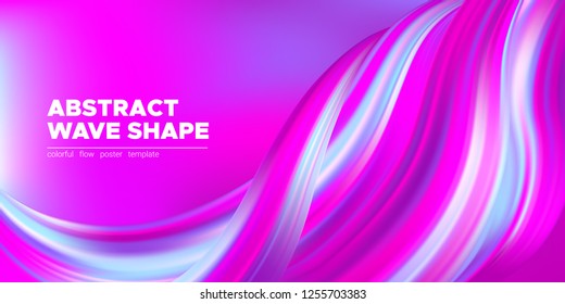 Pink Flow Brochure, Abstract Wave Background. Colorful Liquid Shape in Movement. Flow of Vibrant Wave. Gradient Flyer, Landing Page Template, Business Futuristic Cover. Vector Flow Concept, 3d Splash.
