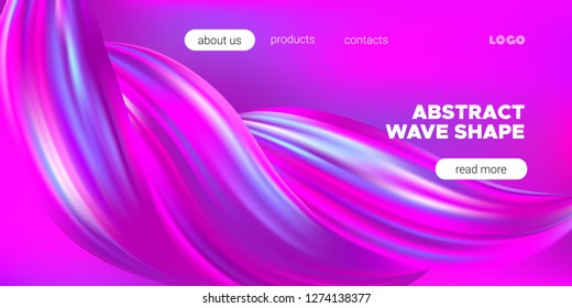 Pink Flow Brochure, Abstract Wave Background. Colorful Liquid Shape in Movement. Flow of Vibrant Wave. Gradient Flyer, Landing Page Template, Business Futuristic Cover. Vector Flow Concept, 3d Splash.