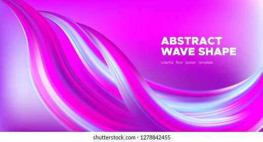 Pink Flow Brochure, Abstract Wave Background. Colorful Liquid Shape in Movement. Flow of Vibrant Wave. Gradient Flyer, Landing Page Template, Business Futuristic Cover. Vector Flow Concept, 3d Splash.