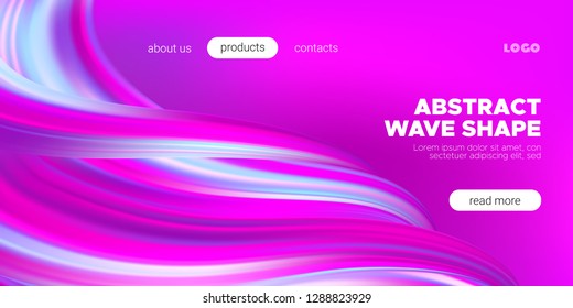 Pink Flow Brochure, Abstract Wave Background. Colorful Liquid Shape in Movement. Flow of Vibrant Wave. Gradient Flyer, Landing Page Template, Business Futuristic Cover. Vector Flow Concept, 3d Splash.