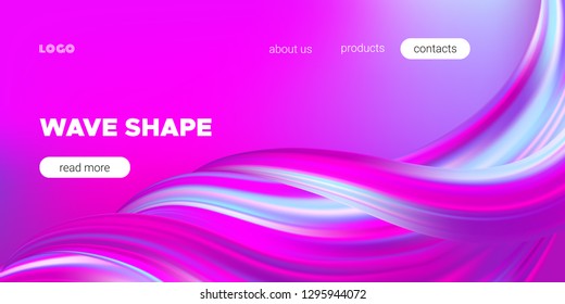 Pink Flow Brochure, Abstract Wave Background. Colorful Liquid Shape in Movement. Flow of Vibrant Wave. Gradient Flyer, Landing Page Template, Business Futuristic Cover. Vector Flow Concept, 3d Splash.