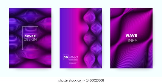 Pink Flow Poster. Headline Cover. Neon Dynamic Brochure. Blue 3d Geometric Linear Texture. Fluid Poster. Minimal Cover. Dynamic Brochure. Fluid Poster. Magenta Illustration.