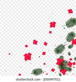 Pink Flower Background Transparent Vector. Leaves Vivid Frame. Green Foliage. Hawaii Backdrop. Red Isolated Design.