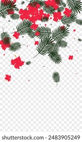 Pink Flower Background Transparent Vector. Leaves Spring Illustration. Green Philodendron. Wrapping Frame. Orange Trendy Design.