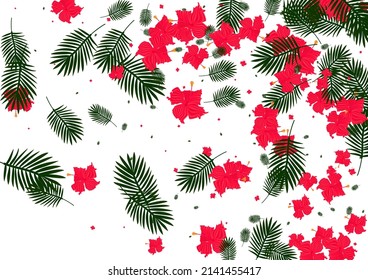 Pink Flower Background White Vector. Philodendron Silhouette Card. Light Green Strelitzia. Vintage Pattern. Red Graphic Texture.