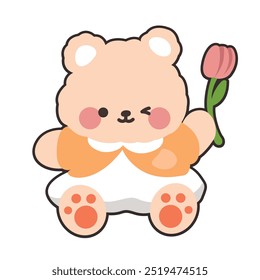 "pINK FLOWER BEAR" perfect for stickers, merchandise, mascots, clothing embroidery, and apparel designs. This pack offers high-quality, eye-catching characters, easy to use and scalable.