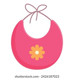 Pink flower bib icon cartoon vector. Girl baby feeding. Milk child stars