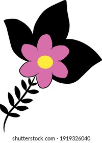 Pink flower with black leaf.
