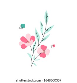 Pink Flower bloom on spring in colourful flat vector design illustration