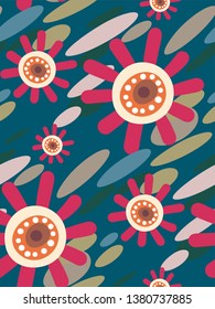 pink flower blue seamless pattern vector floral design primitive scandinavian