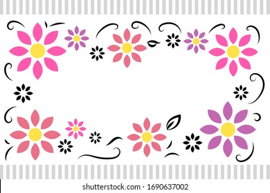Pink Flower Border Vector Graphic with Bright Spring Colors and Bold Swirls