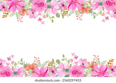 Pink flower border watercolor for wedding, birthday, card, background, invitation, wallpaper, sticker, decoration etc.