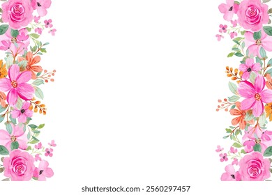 Pink flower border watercolor for wedding, birthday, card, background, invitation, wallpaper, sticker, decoration etc.