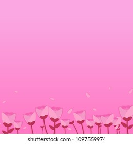 pink flower at bottom side background with text copy blank space template