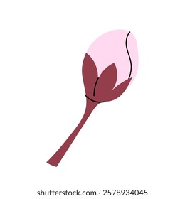 Pink flower bud. Blooming. Vector botanical element for spring festival. Hanami. Sakura flower of Japanese tree. Flat illustration on white background.