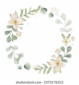 Pink flower bundles with green leaves bundles wreath floral frames in watercolor style