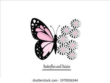 pink flower and butterfly vector at design positive optimist motivational 
