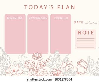 Pink flower calendar planner with rose,jasmine,leaves.Can use for printable,scrapbook,diary