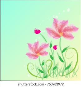 Pink Flower card vector  destop