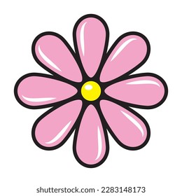 Pink flower. Color isolated vector illustration in cartoon style.