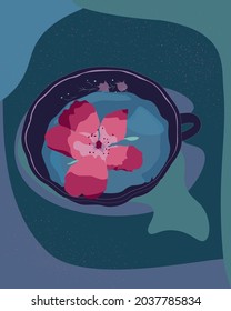 Pink flower in the cup with water vector illustration