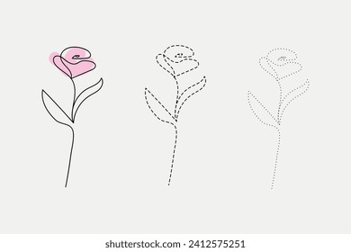 Pink flower with a dashed and dotted outline