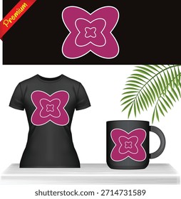 Vector de impresión gráfica de diseño de flores rosadas para camiseta, taza de café y cartel. Maqueta romántica de Mercancía botánica y floral en mesa blanca limpia. Ropa estética de primavera y arte de pared.