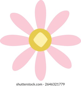 Pink flower with diamond-shaped yellow center. Suitable for decorative designs, cheerful floral themes, and creative springtime illustration projects.