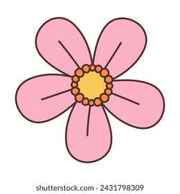 Pink flower. Doodle style isolated on white background. Spring summer seasons design element. Perfect For Poster Invitation Tshirt Print or Greeting Card. Trendy flat vector illustration 