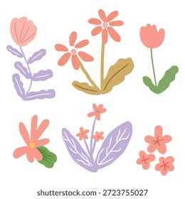 Conjunto de ilustración floral de acuarela dibujada a mano plana de flor rosa