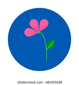 Pink flower flat icon. Round colorful button, circular vector sign. Flat style design