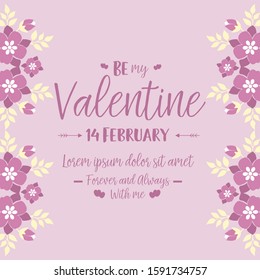 Pink flower frame decoration, romantic, for greeting card happy valentine. Vector
