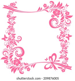 Pink Flower frame isolated on White background. Element for design. Vector illustration 