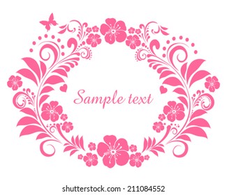Pink Flower frame isolated on White background. Element for design. Vector illustration 