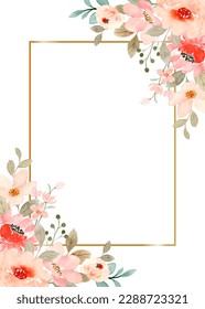 Pink flower frame with watercolor for wedding, birthday, card, background, invitation, wallpaper, sticker, decoration etc.
