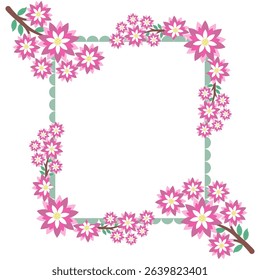 pink flower with green frame on transparent background,elements for decoration