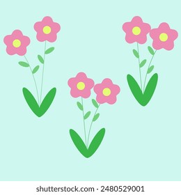 Pink flower with green leaf on light green background